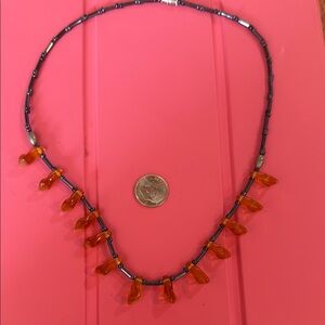Elegant Amber and Black Beaded Necklace
